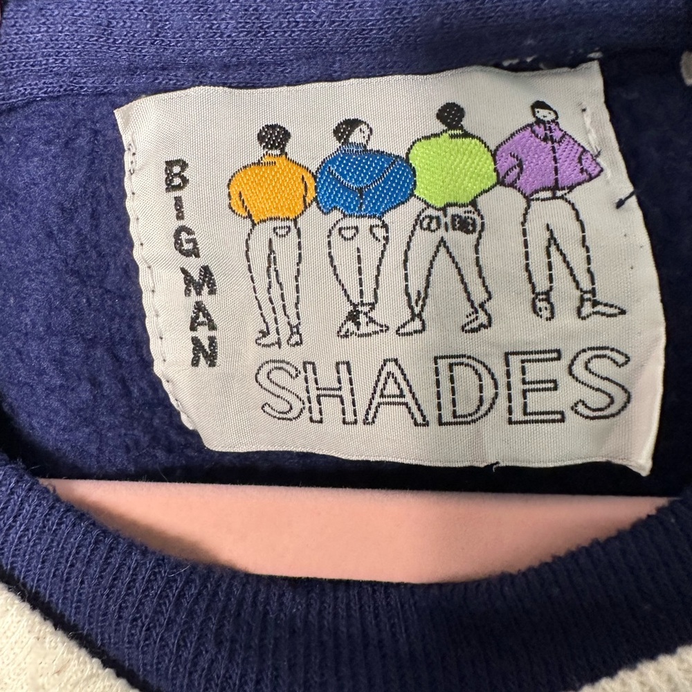 Big Man Shades Colorblock Sweatshirt Red White Navy 90s Retro Acrylic Pullover - Picture 4 of 10